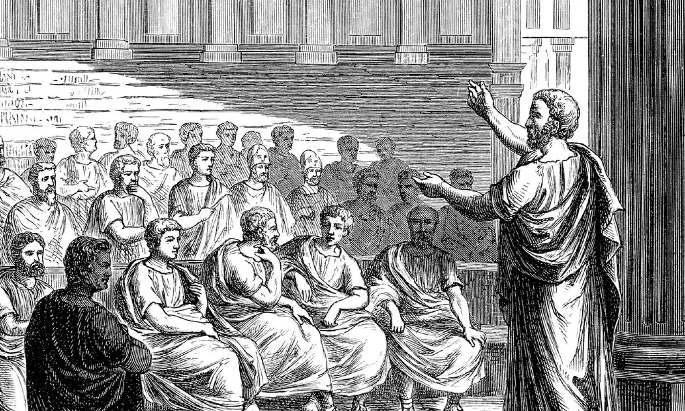 Démosthène, homme d'Etat athénien. Gravure sur bois publiée en 1882. ©iStock